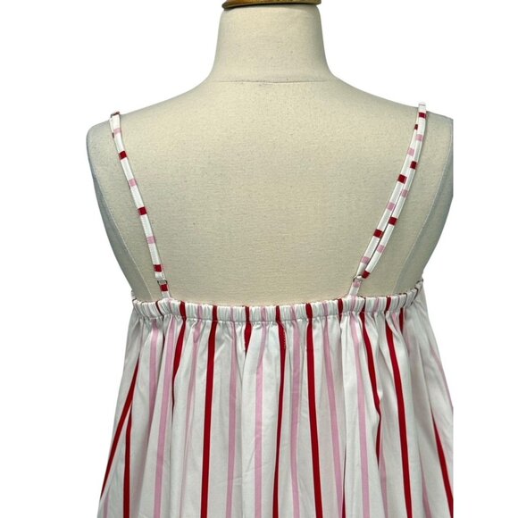 Lake Poplin Ruffle Midi Nightgown in Candy Stripe Red White Pink Pockets Size XS - Picture 6 of 10